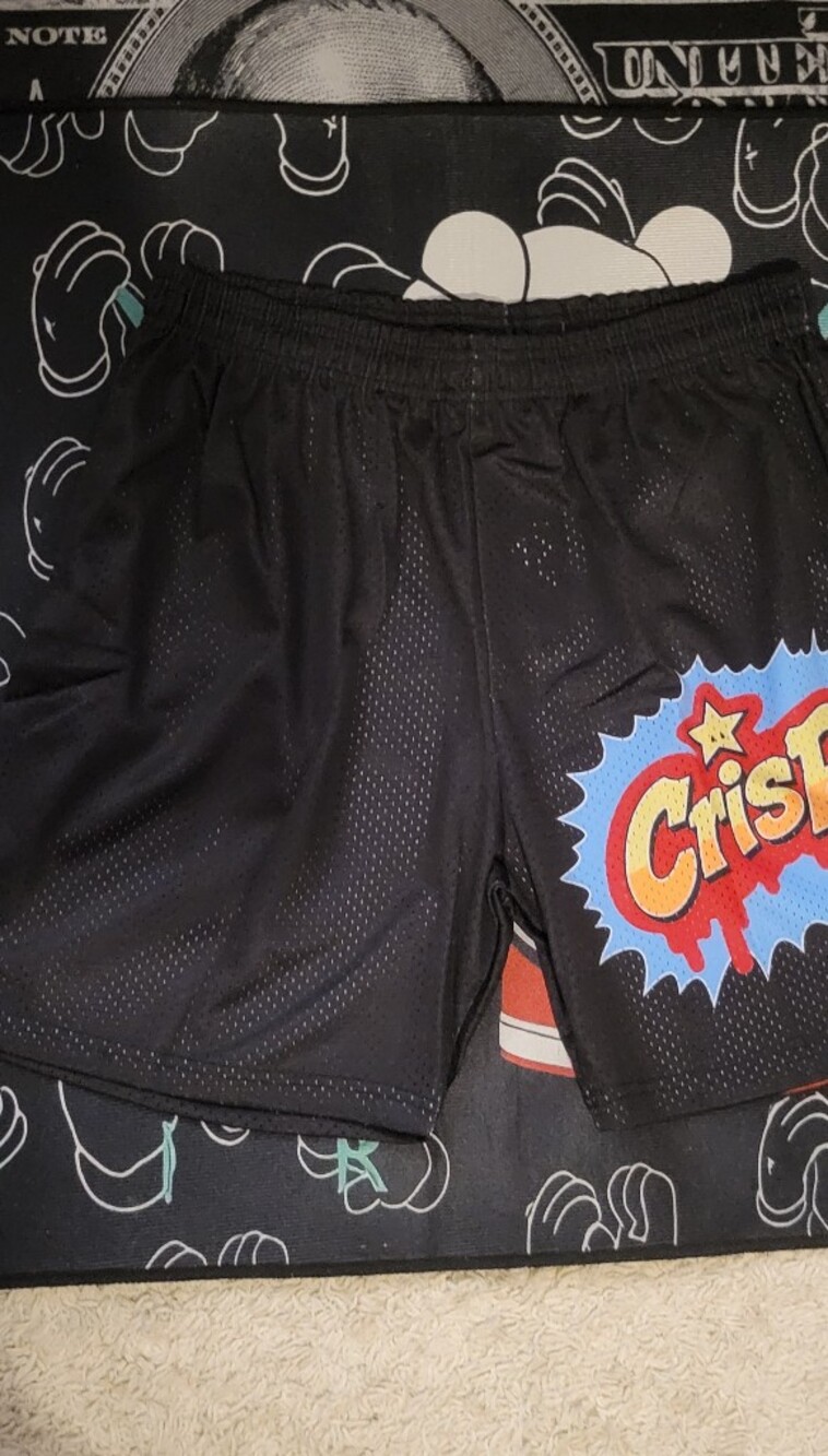 Crisp-Logo Black Athletic Mesh Shorts for Men